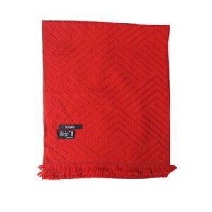 Vintage Versace Red Chevron Textured Medusa Logo 100% Lambs Wool Scarf Scarves